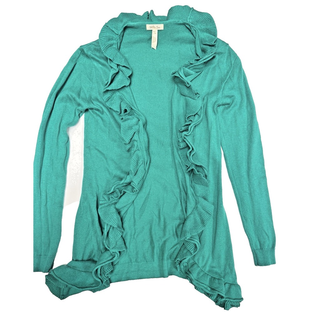 Matilda Jane Small Women's Spring To Mind Kelly Green Ruffle Cardigan Sweater